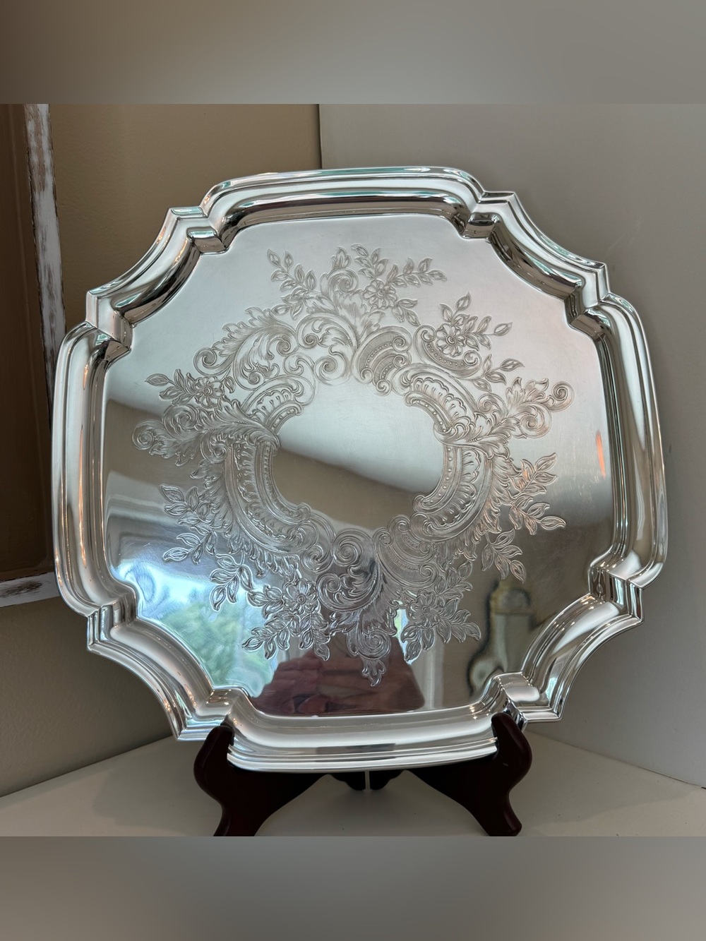Vintage Lunt Silverplate S-35-E Engraved Serving Tray 13.5” USA